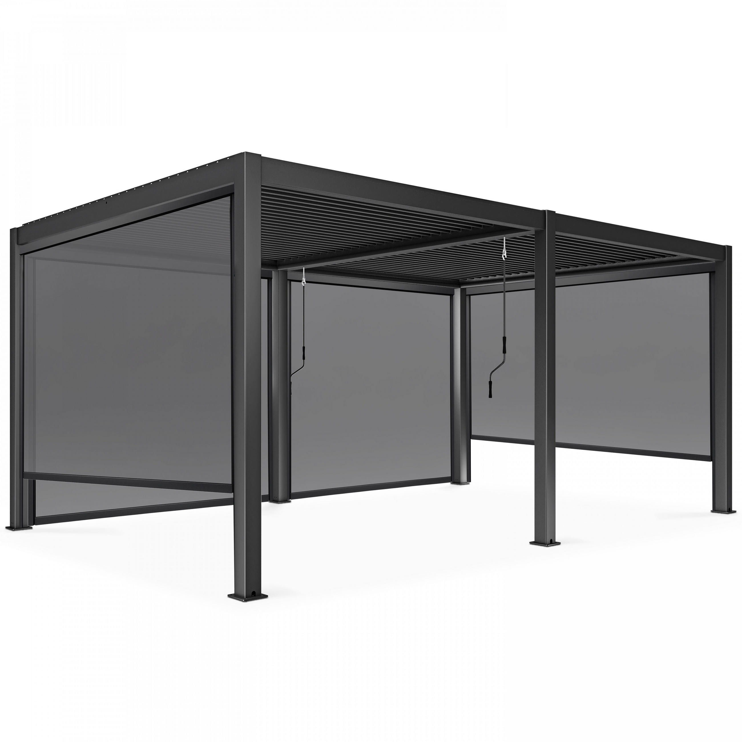 PERGOLA 3x6m, motorisiert mit 4 Markisen, Grau - Grau, Metall (266/250/574cm) - Oviala