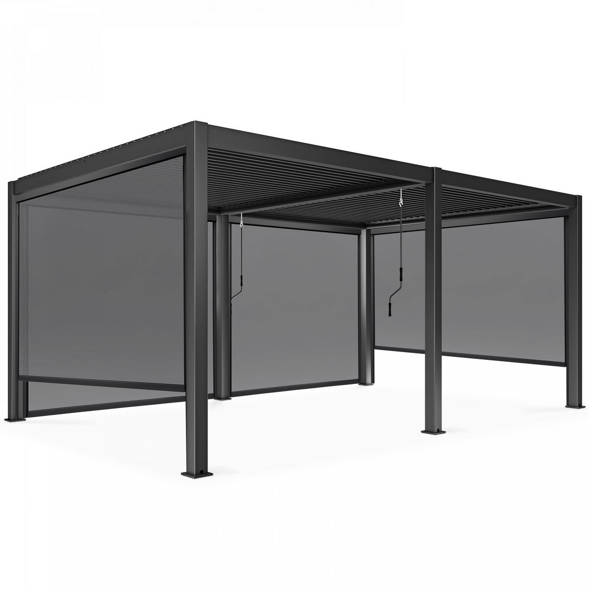 PERGOLA 3x6m, motorisiert mit 4 Markisen, Grau - Grau, Metall (266/250/574cm) - Oviala