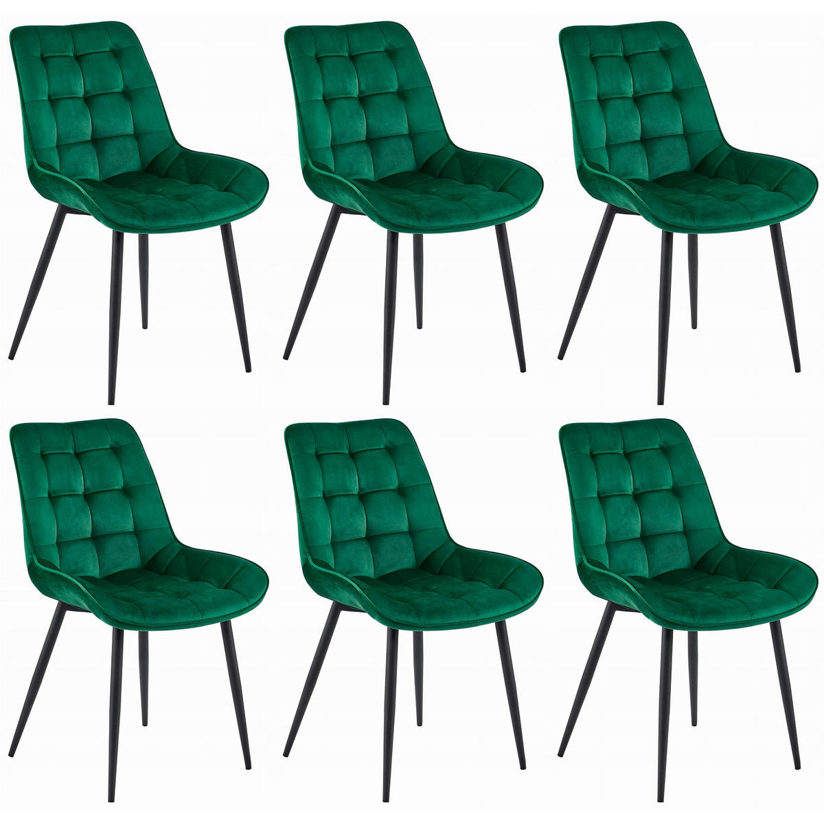 STUHL BARDI 6-er Set, Grün, Schwarz, mit Samtstoff gepolstert - Rosa, Textil/Metall (43/90/51cm) - Komodee