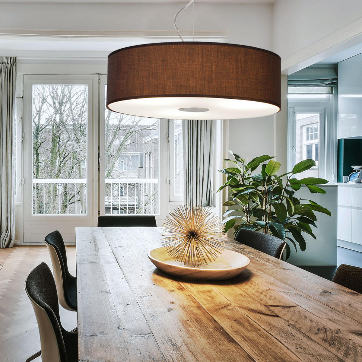 LED HÄNGELEUCHTE Stahl Braun Textil - Braun, Glas (45/45/175cm)