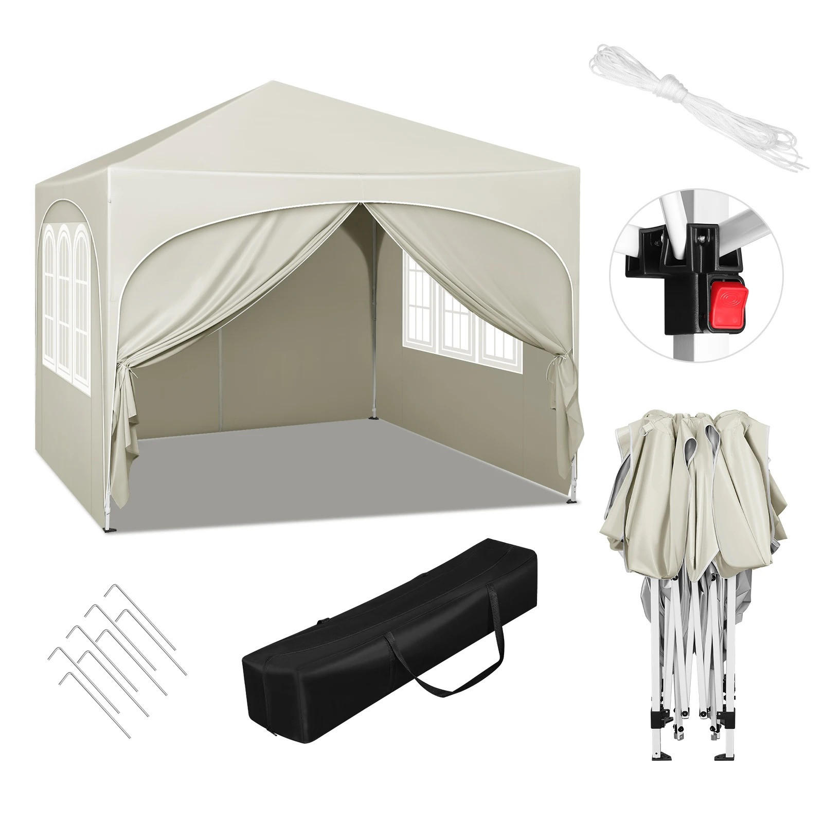 PAVILLON 3x3 m Beige mit 4 Seitenwänden - Beige, Textil/Metall (300/300cm) - Kaket