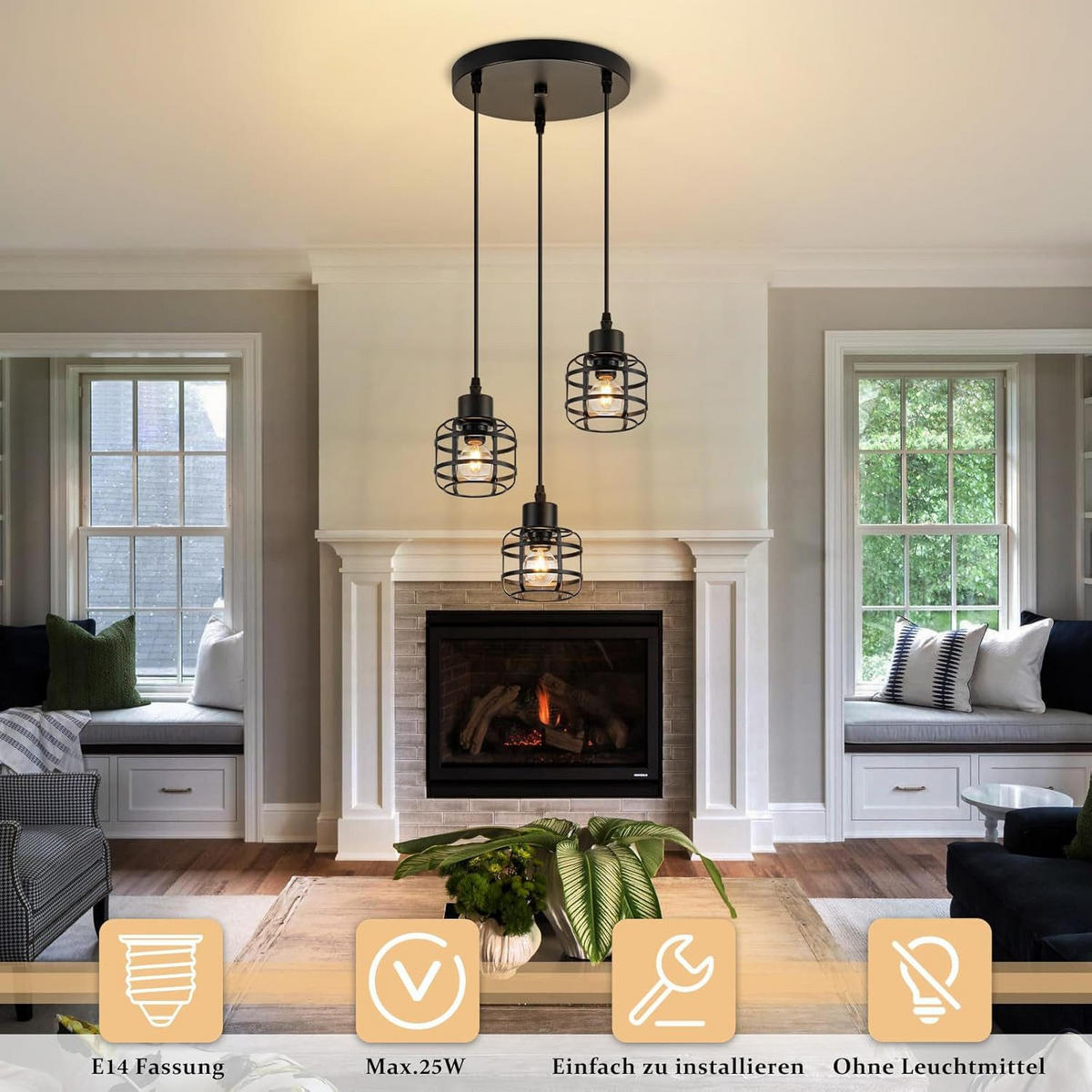 PENDELLEUCHTE BARNETT Ⅲ 24/24/140 cm - Schwarz, Metall (24/24/140cm) - Nettlife