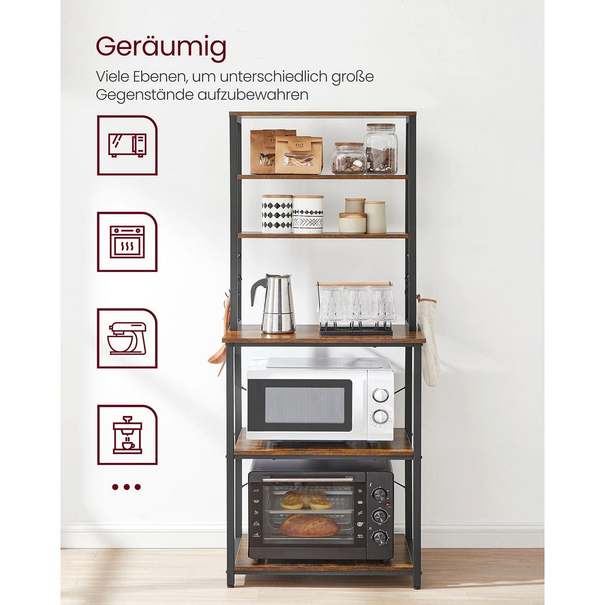 KÜCHENREGAL STOCKHOLM - Braun, Metall (60/167/40cm) - Hansiro