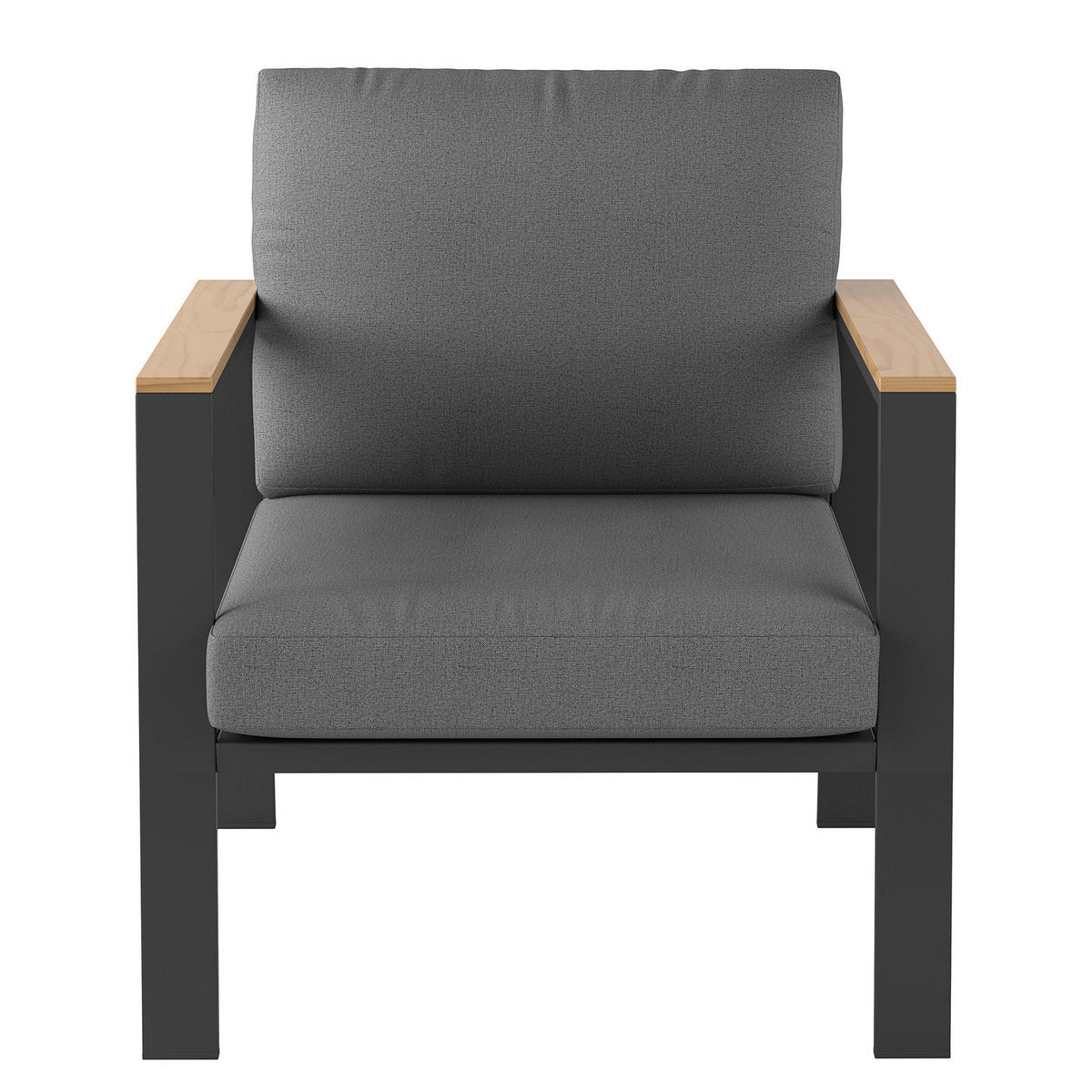 LOUNGESESSEL - Aluminium / Polyester - Anthrazit - Anthrazit/Braun, Holz/Metall (73/74/75cm) - home24