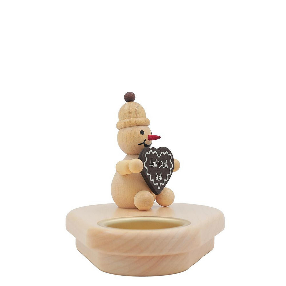 HOLZFIGUR Schneemann mit Teelicht und Lebkuchenherz 13/9 cm - Multicolor, Holz (13/1/0.1cm)