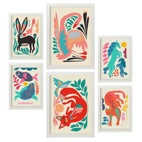 POSTER Set Mit 6 Linienrasse 1 In Tiere Zusammenfassungen A3 & A4 Weißer Rahmen - Weiß, Papier (29/3cm) - Nacnic