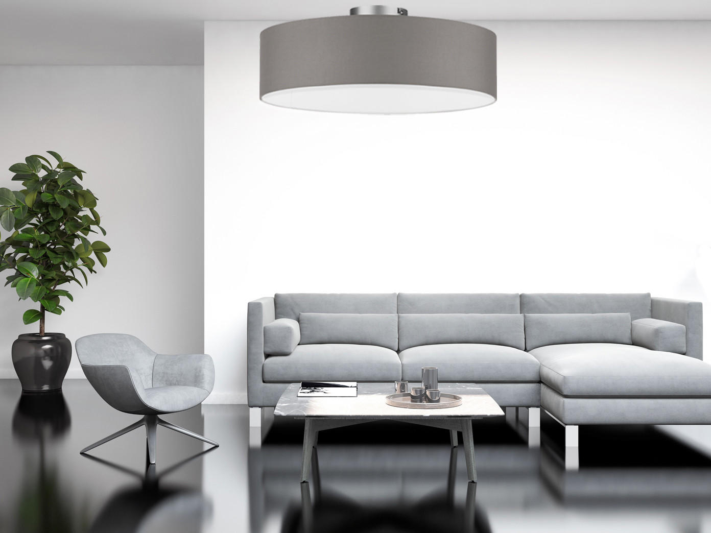 DECKENLAMPE Ø60cm, Lampenschirm Stoff Braun-Grau - Braun/Grau, Textil (60/60/17cm) - meineWunschleuchte