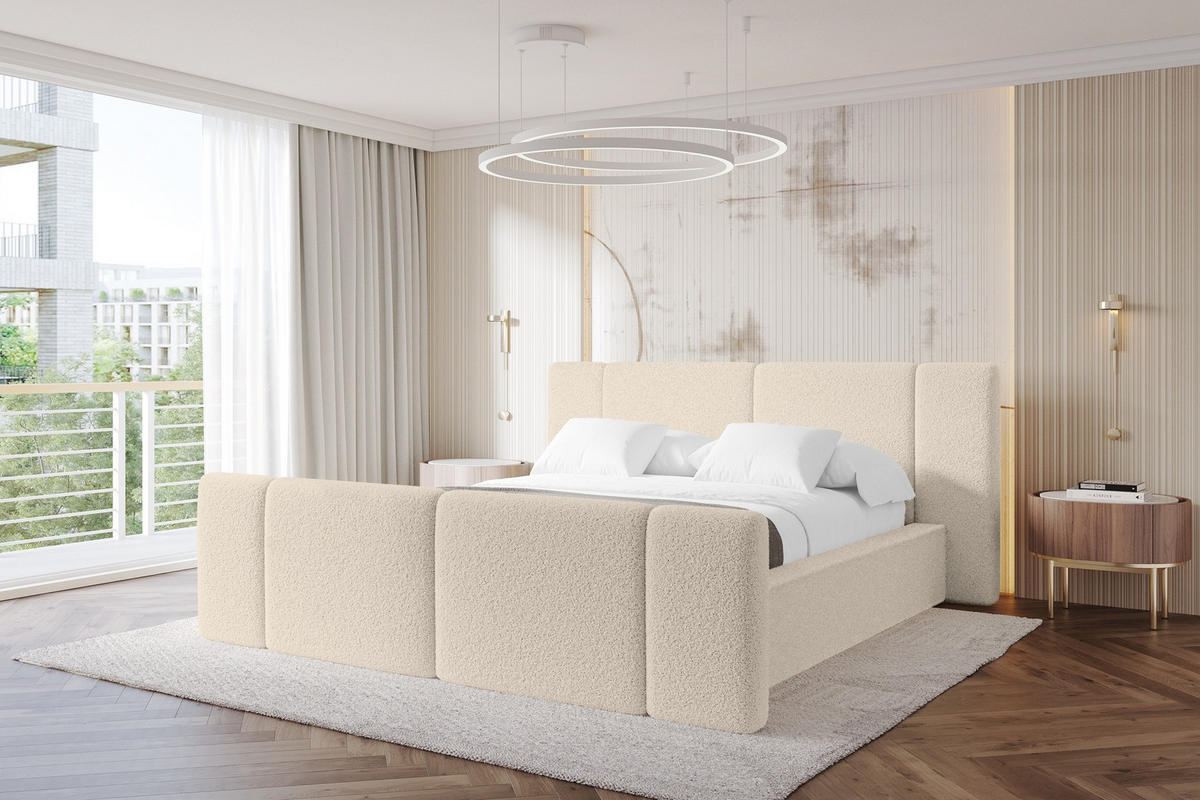 POLSTERBETT mit Bettkasten, Fußteil und Lattenrost, Bett mit Matratze H3/H4 - RIVO-Z 140x200 Dunkelbeige - Cappuccino, Holzwerkstoff/Textil (140/200cm) - ALTDECOR