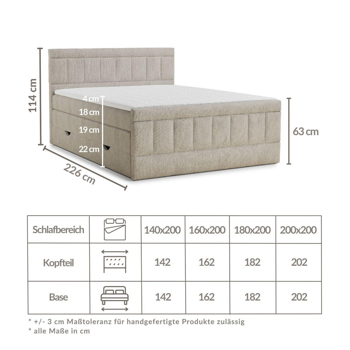 BOXSPRINGBETT Caya 140/200 cm, in Braun, Bettkasten, Matratze, Topper - Schwarz/Braun, Holz/Holzwerkstoff (140/200cm) - Maison de Reve