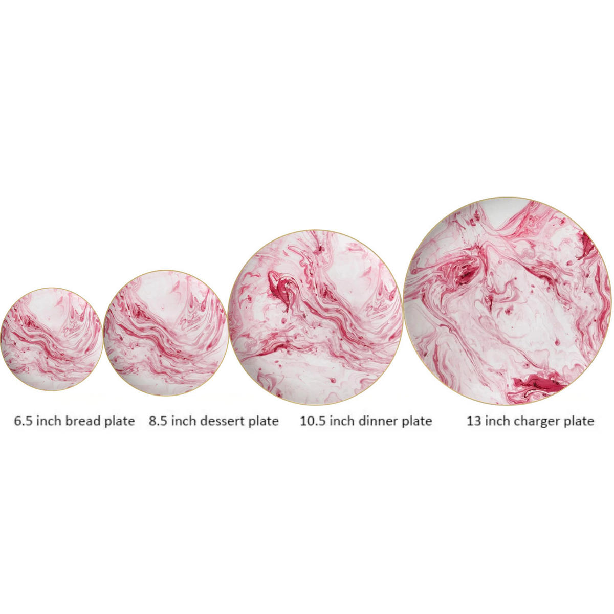 TELLERSET Rosa Marmor Bone China Rosa Gold 4tlg Ø30 Ø27 Ø20 Ø16 cm - Pink/Goldfarben, Keramik (30/2/2cm) - Quality Elegance