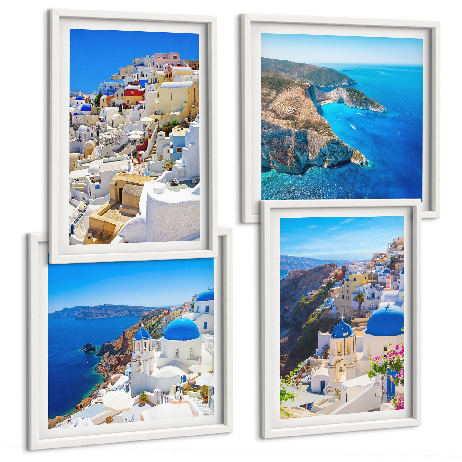 BILDER SET 4er Set - 50x50 cm & 40x60 cm Weißer Rahmen - Architekturlandschaft Oia Santorin Griechenland - Weiß, Kunststoff (50/50cm) - TULUP