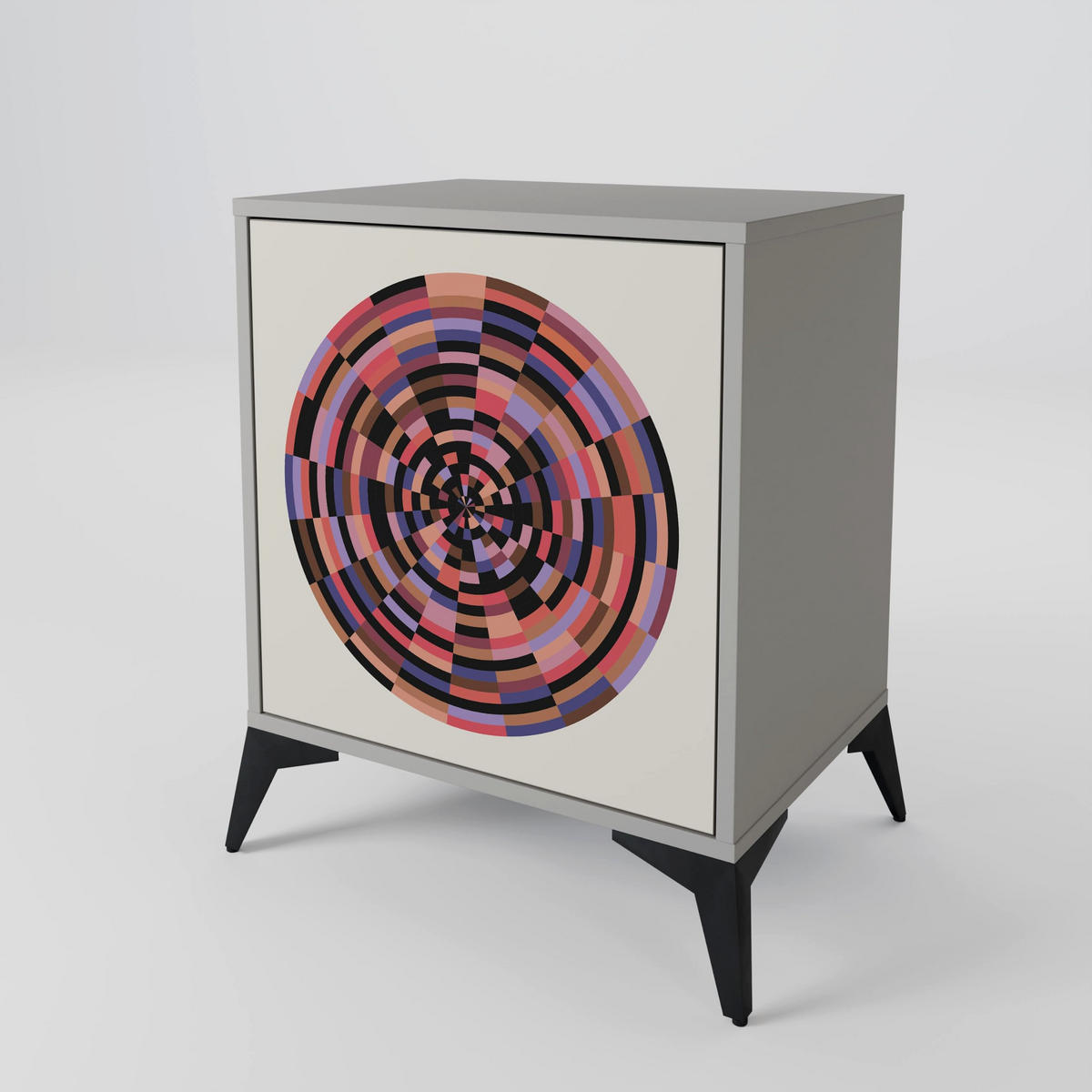 SIDEBOARD BROWN CIRCLES, Grau, 57,5x42x57,5 cm, Ohne Füße - Multicolor/Grau, Holzwerkstoff (57.5/57.5/42cm) - SpaceRebels