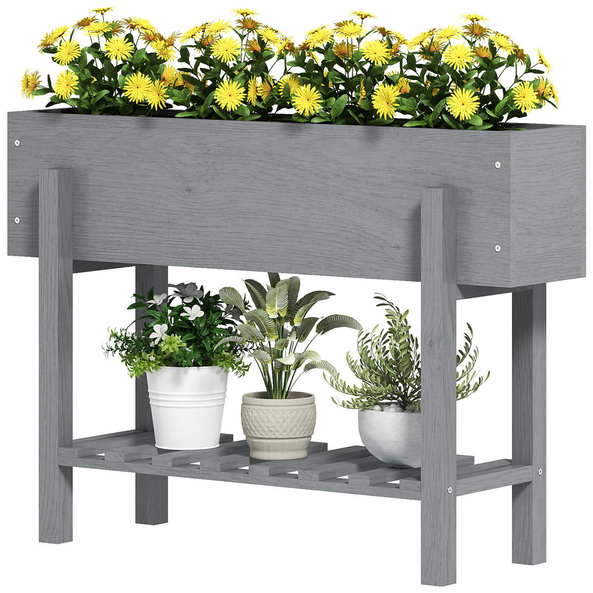 HOCHBEET, Beet mit Bodenablage, 100 x 30 x 70,5 cm, Grau - Multicolor, Holzwerkstoff (100/70.5/30cm) - FORIOUS
