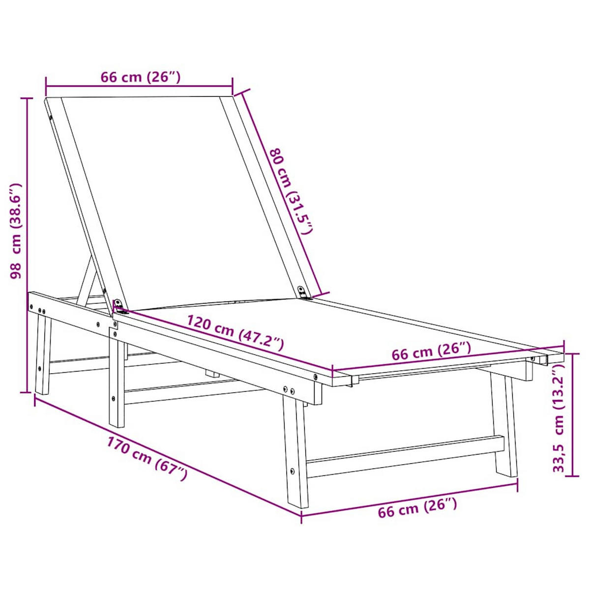 SONNENLIEGE Creme Massivholz Akazie Und Textilene - Braun, Holz (200/33.5/66cm) - vidaXL