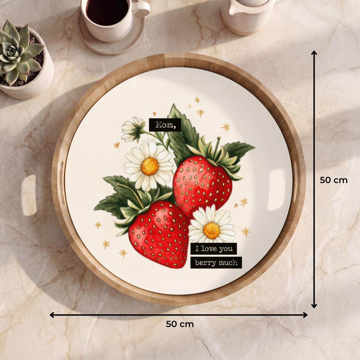 TABLETT - Erdbeeren - Gänseblümchen - Zitat - Sterne - 50x50 cm - Multicolor, Holz (50/5/5cm) - OnlyWow
