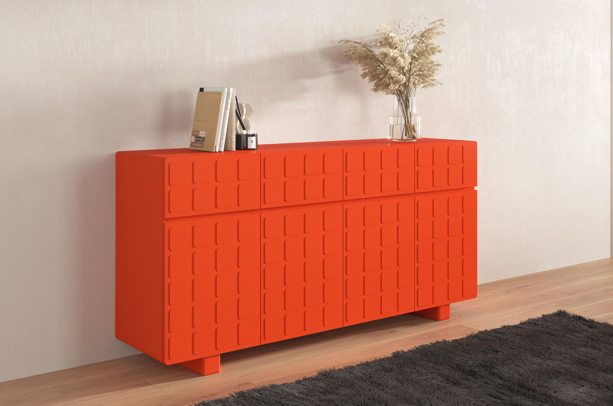 SIDEBOARD Cubo Long, Geometrische 3D Fronten, 169 cm, Orange - Orange, Holz/Holzwerkstoff (168.9/83.8/41.8cm) - Skandica
