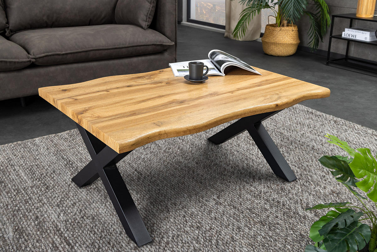 COUCHTISCH WILD Wildeiche rechteckig Braun|Schwarz 90cm - Schwarz/Braun, Holz/Metall (60/90/39cm) - riess-ambiente