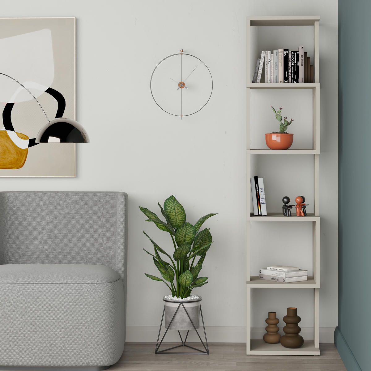 BÜCHERREGAL Piri Sandstein 35/30/161 cm - Sandfarben, Holzwerkstoff (34.8/161/29.6cm) - Decortie