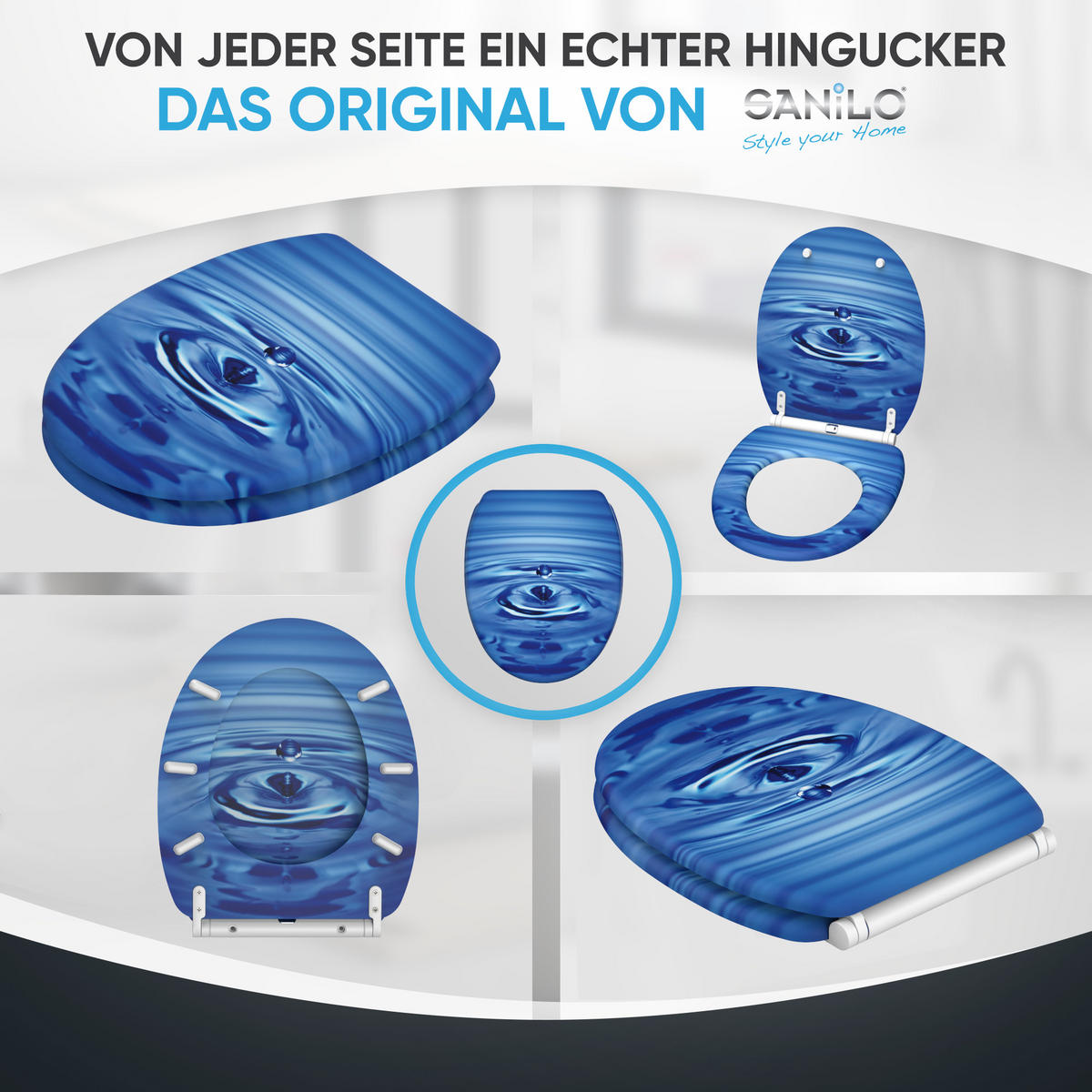 WC-SITZ mit Absenkautomatik & Top Fix Tropfen - Blau, Holzwerkstoff (37.7/5.5/48cm) - Sanilo