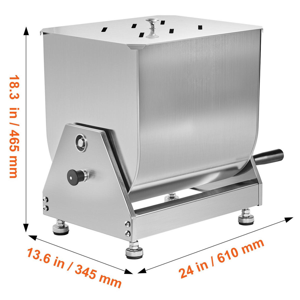 FLEISCHWOLF Manueller 20L, Hackfleischmischer Edelstahl, Gewerbliche Nutzung - Silberfarben, Metall (31.01/45/51cm) - Rolipo