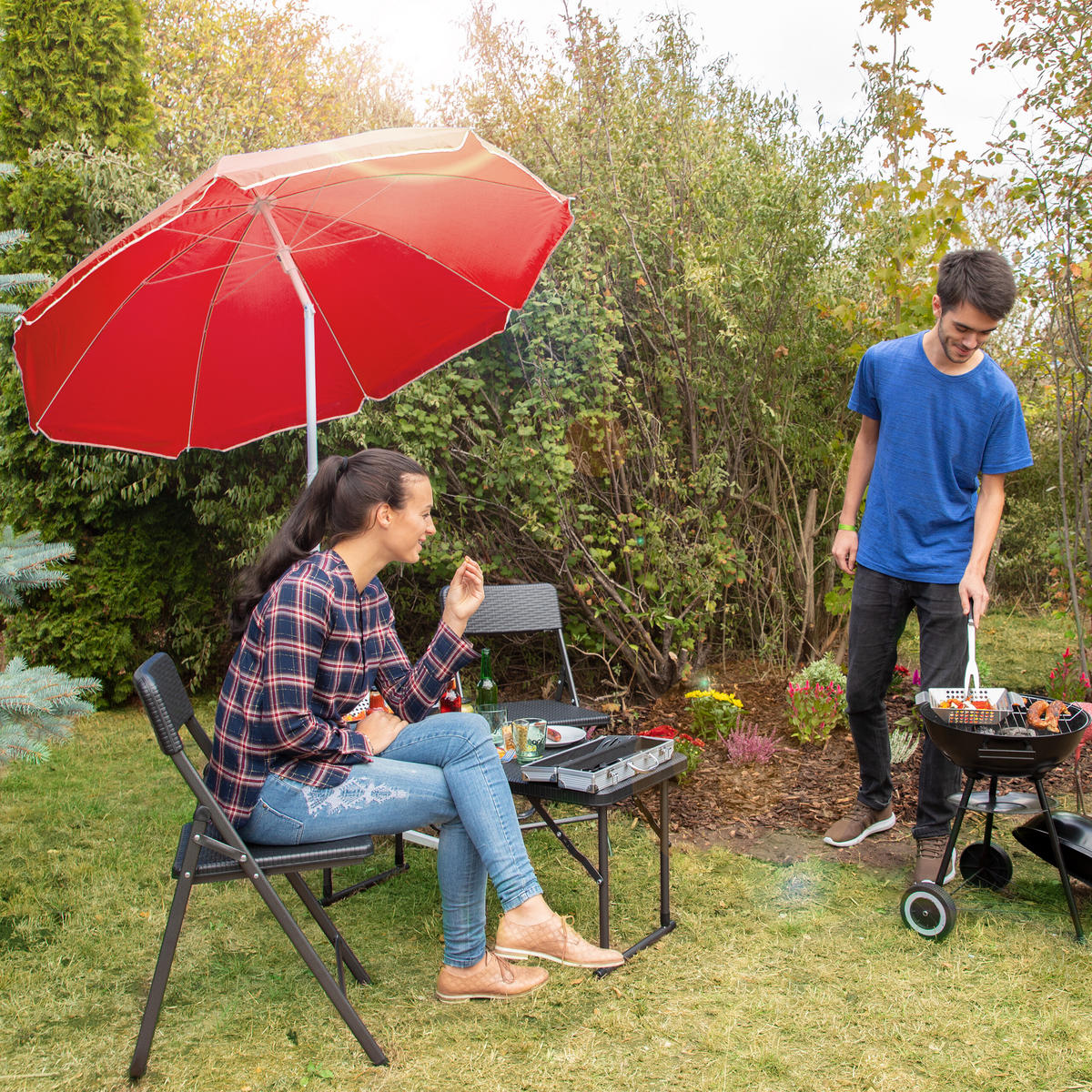 SONNENSCHIRM - Rot, Textil/Metall (180/180cm) - Relaxdays
