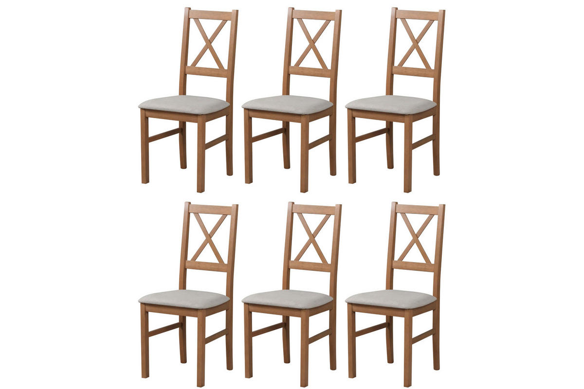 STUHL Nilo 10 (6er Set) - Hellbraun/Beige, Holz (43/94/40cm) - Leaf Design