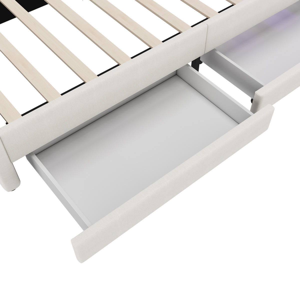 POLSTERBETT 90/200 cm Beige aus Leinen und MDF mit LED-Lichtleiste - Beige, Textil (90/200cm) - OKMYHOME