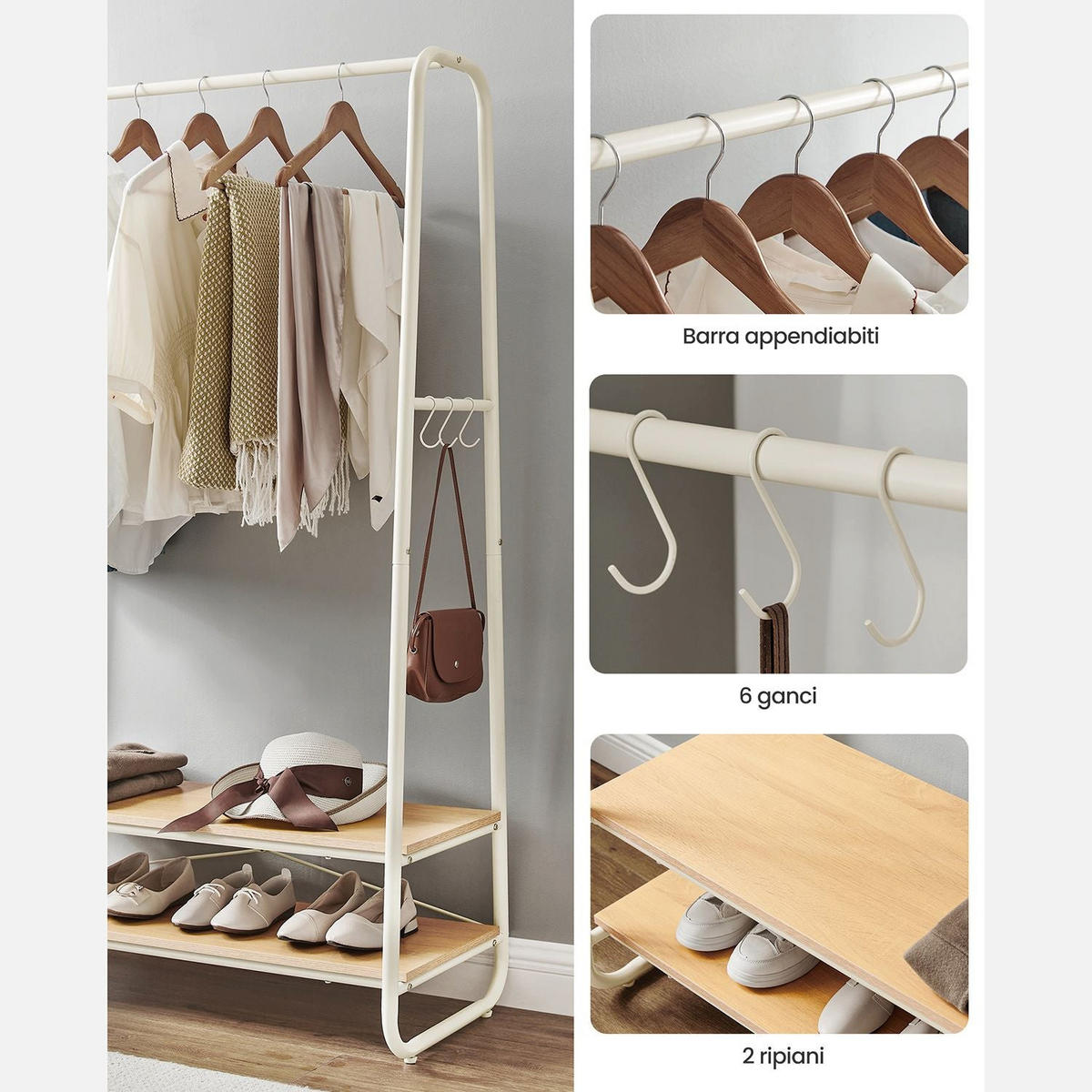 KLEIDERSTÄNDER KIGALI - Creme, Holzwerkstoff (100/160/45cm) - Hansiro