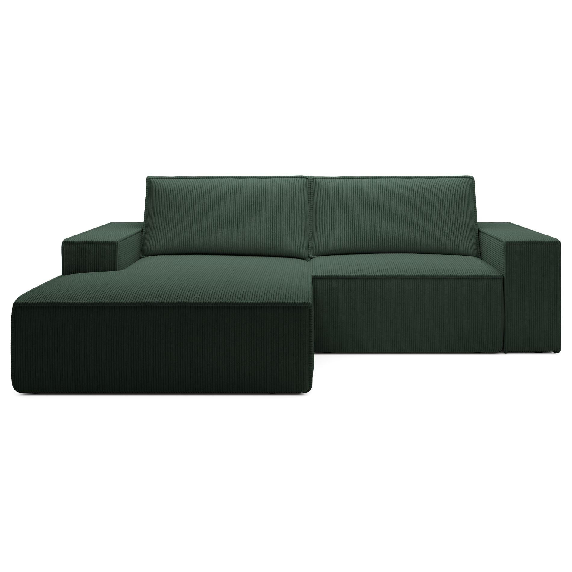 ECKSOFA Farese Mini mit Cordbezug Dunkelgrün, links - Dunkelgrün/Schwarz, Textil (240/167cm) - Selsey