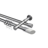 RUNDROHR-INNENLAUF-GARDINENSTANGEN-SET Prestige Verano 420 cm (geteilt in 3 x 140 cm), 2-läufig, 20 mm Ø Chrom - Chromfarben/Weiß, Metall (420cm) - INTERDECO