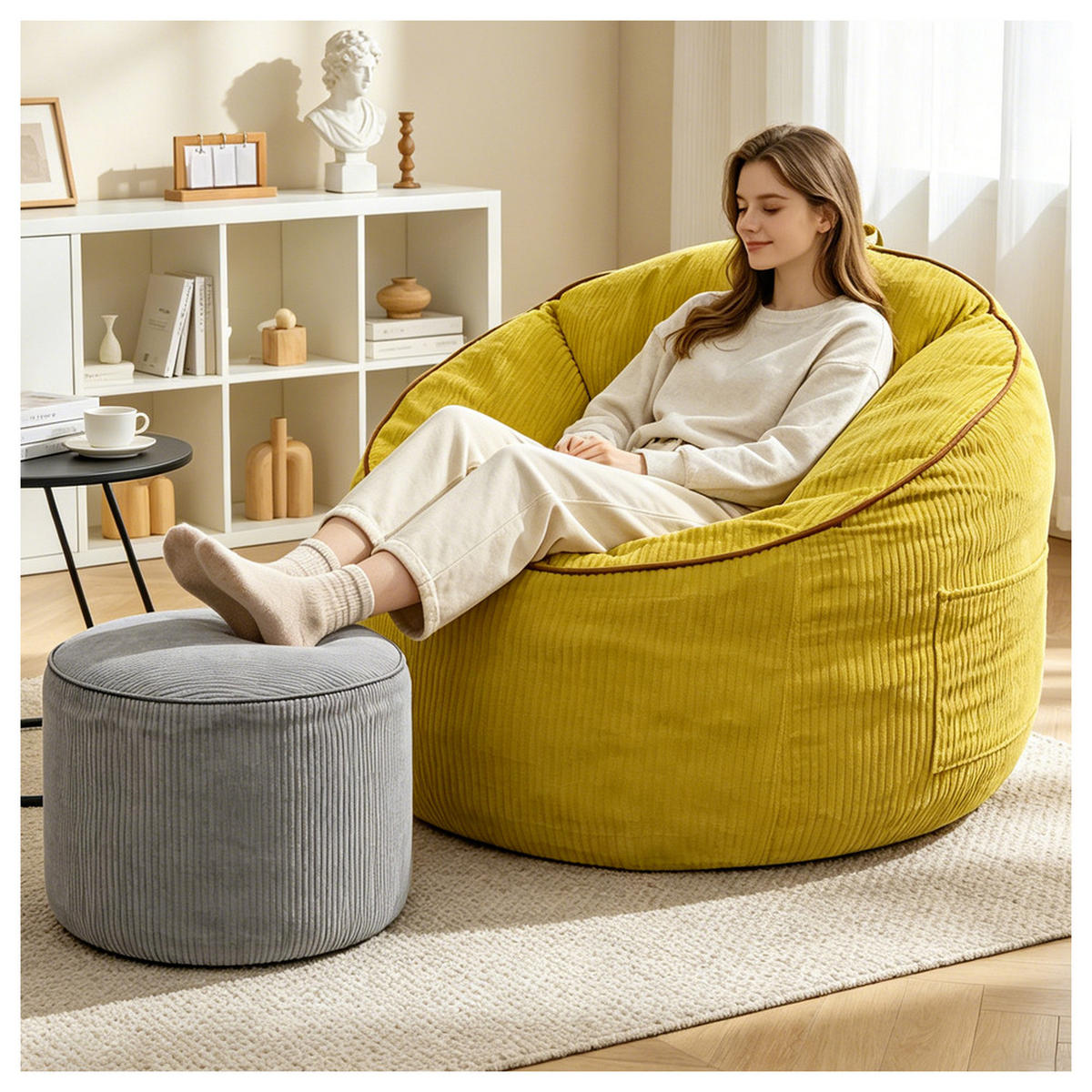 SITZSACK 103 x 95 x 80 cm mit Fußhocker - Gelb, Textil (95/35.5/103cm) - Raelunyi