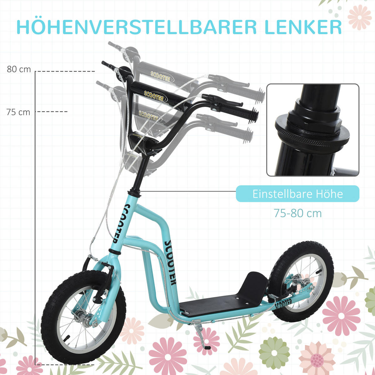 KINDERROLLER, Schwarz/Blau, Stahl+ Aluminium - Blau, Metall (120/58/80cm) - HOMCOM