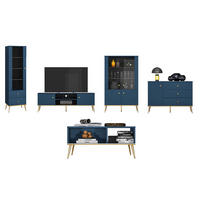 WOHNZIMMER-SET Marine dunkelblau / gold 427 / 40 / 190cm 5-teilig - Blau/Dunkelblau, Holz/Holzwerkstoff (427/190/40cm) - Feldmann-Wohnen