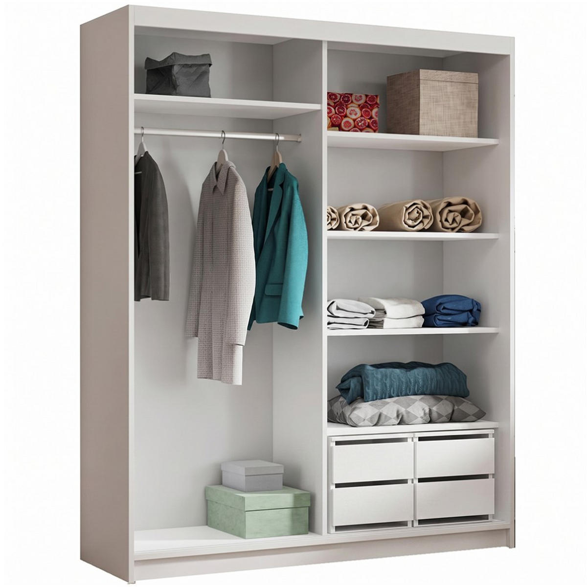 SCHWEBETÜRENSCHRANK Hela 180/205/60 2-türig schwarz mit Schubkasteneinsatze - Schwarz, Holzwerkstoff (180/205/60cm) - Beautysofa