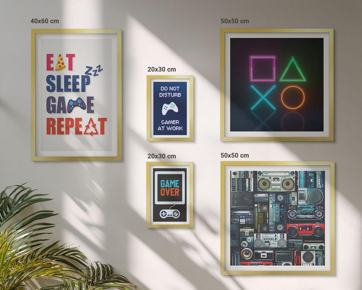 BILDER SET 5er Set - 50x50 cm & 20x30 cm & 40x60 cm Goldrahmen - Spieleruntertitel - Goldfarben, Kunststoff (40/60cm) - TULUP