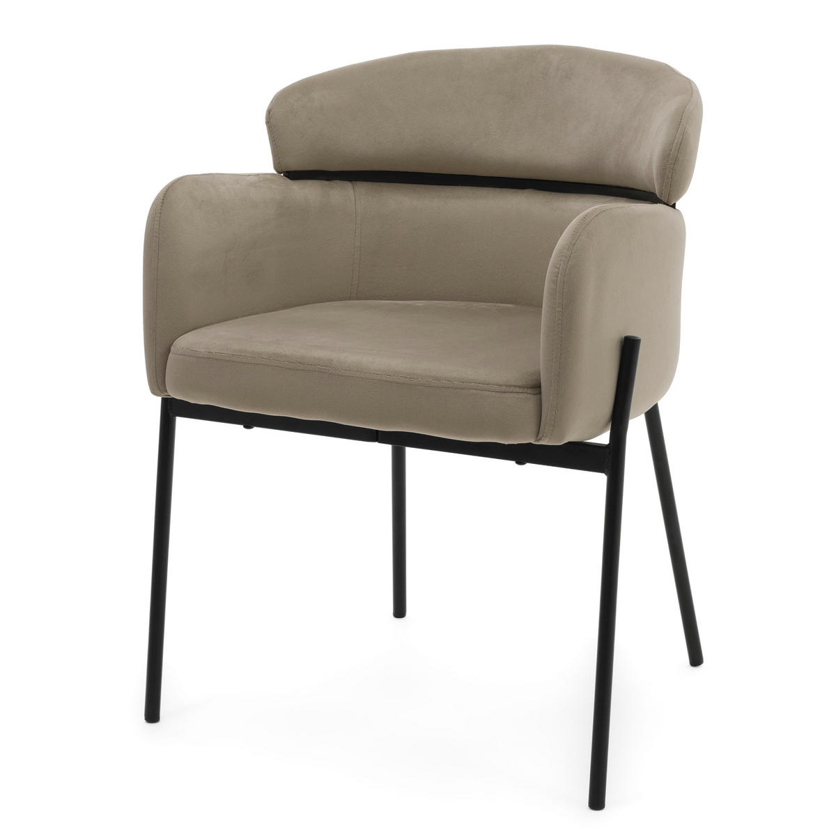 STUHL BOLZANO gepolsterter mit Steppung - dunkelbeige - Samt Velour - Beige/Schwarz, Textil/Metall (62/80/61cm) - NEW HOME