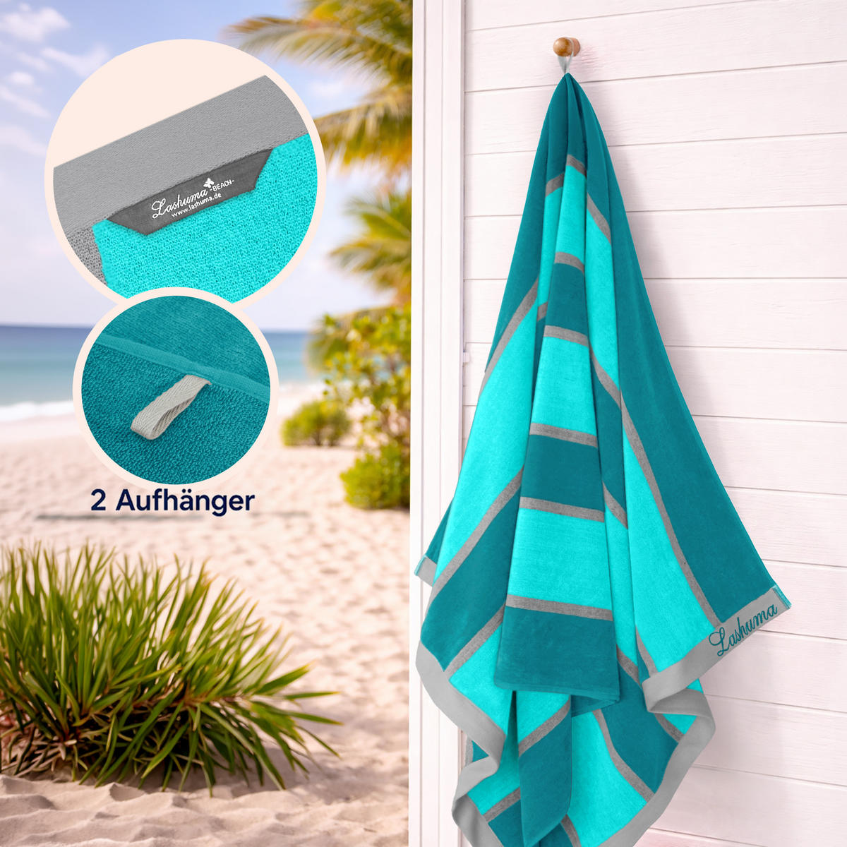STRANDTUCH Porto 90x180 cm - Türkis/Grün, Naturmaterialien (90/180cm) - Lashuma