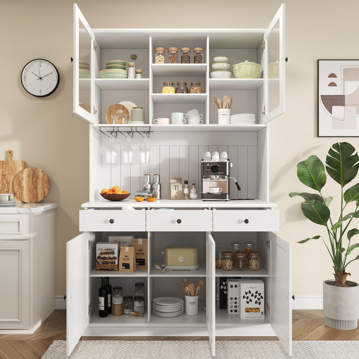BUFFETSCHRANK mit Glastüren 120 x 40 x 191 cm MDF Weiß - Weiß, Holzwerkstoff (40/191/120cm) - Meubliv