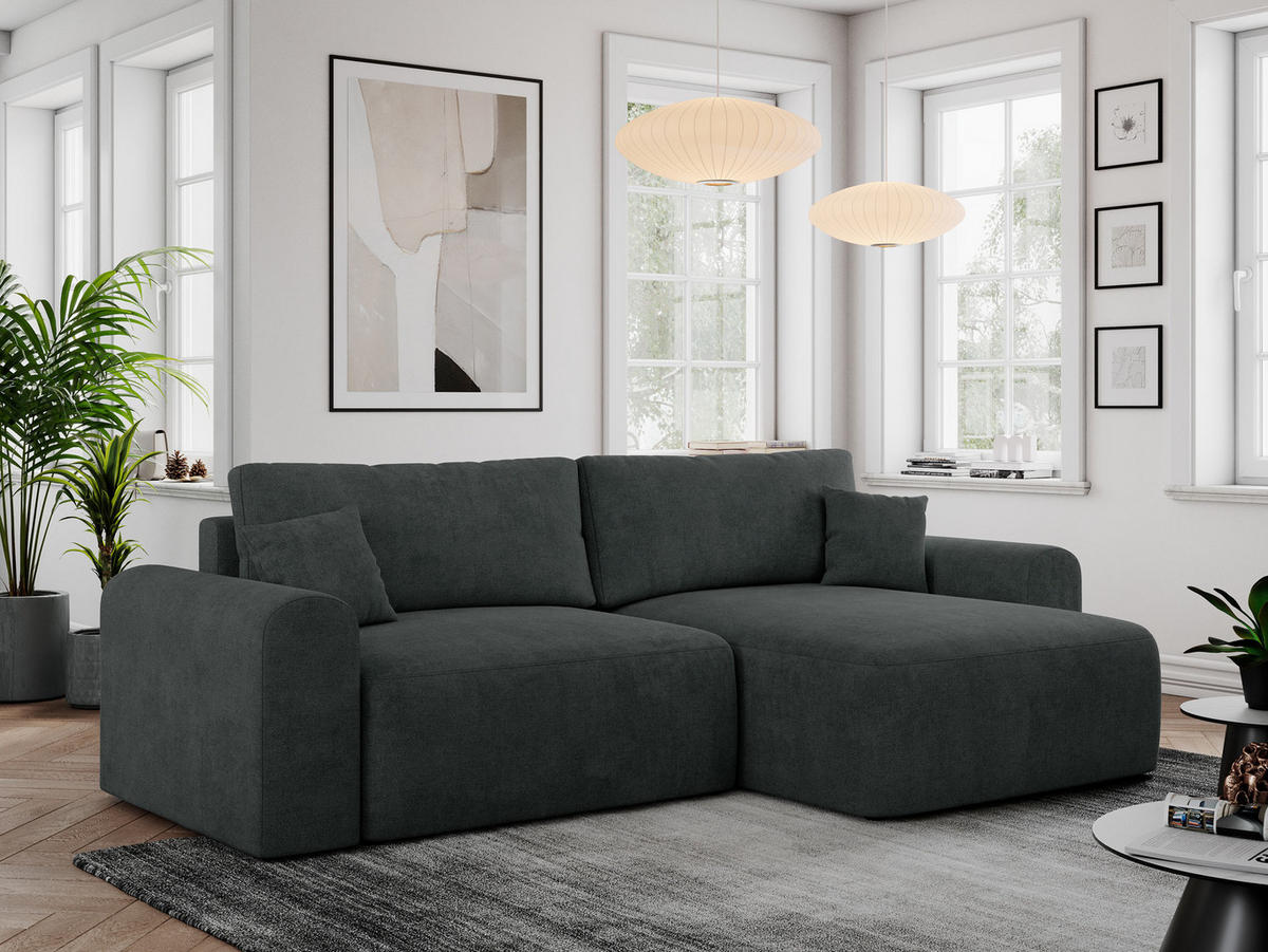 ECKSOFA NELSON Dunkelgrau Struktur - Dunkelgrau/Schwarz, Kunststoff/Textil (274/152cm) - MKS