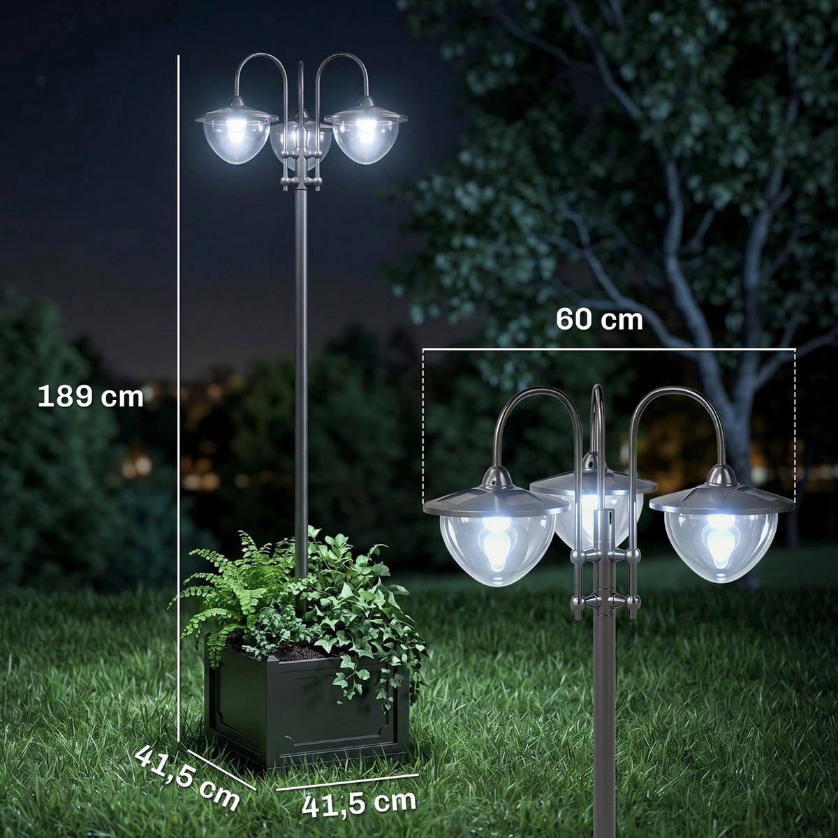 GARTENLATERNE, Schwarz, PP, ABS, Edelstahl, Aluminiumlegierung - Schwarz, Metall (60/55/189cm) - Outsunny