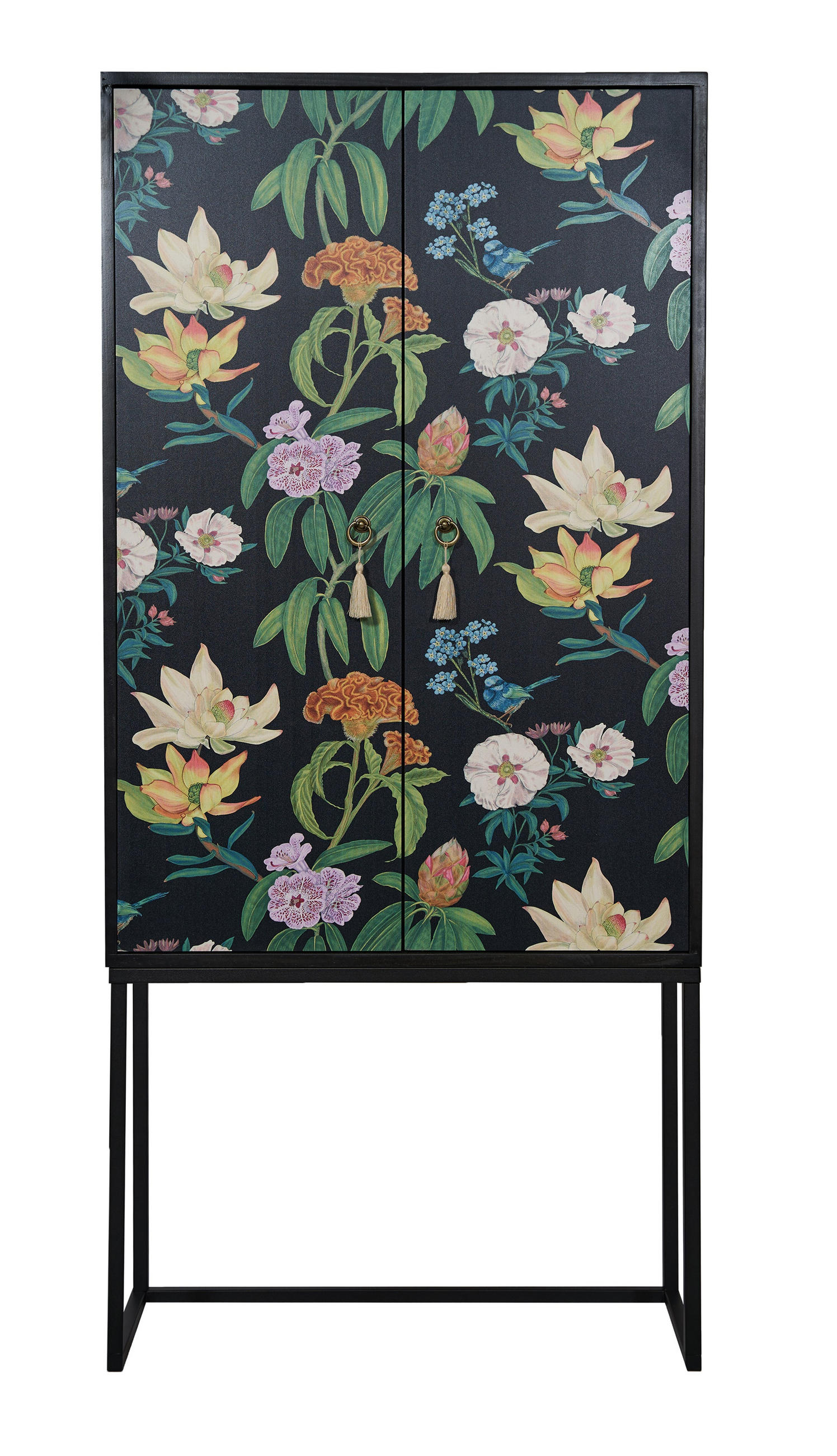 SCHRANK-SIDEBOARD aus MDF mit schwarzem Blumendruck ALVA JARA - Multicolor, Holzwerkstoff (75/165/45cm) - RNT By Really Nice Things