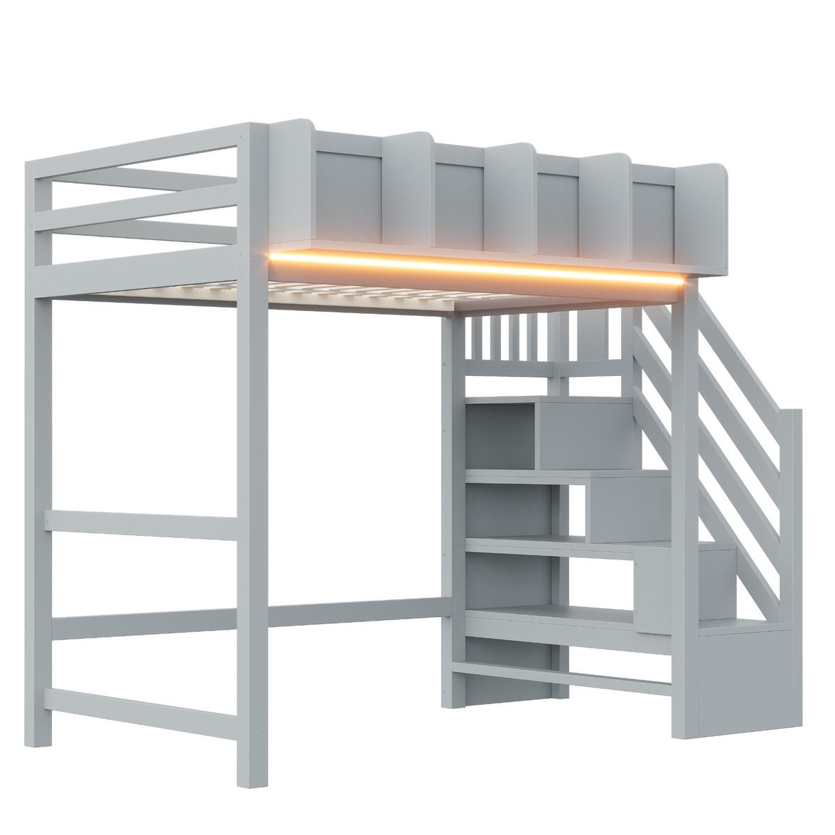 HOCHBETT mit Stauraum und LED 90x200 cm Holz Grey - Grau, Holz (90/200cm) - Meubliv