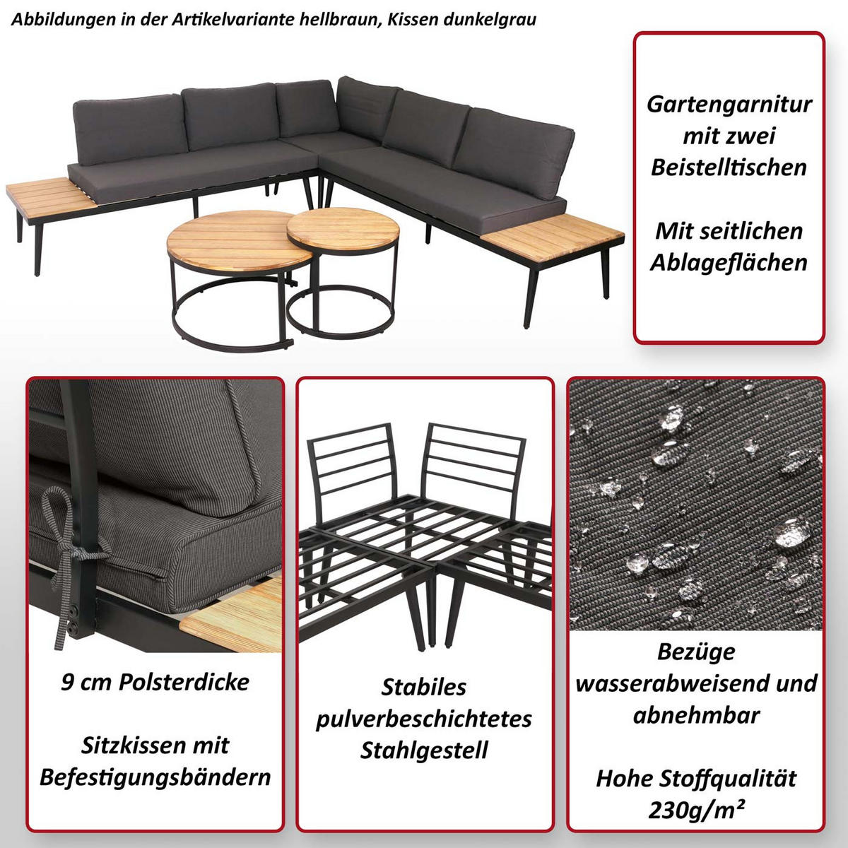 GARTEN-GARNITUR H54C Braun, Grau - Braun/Grau, Holz - MCW