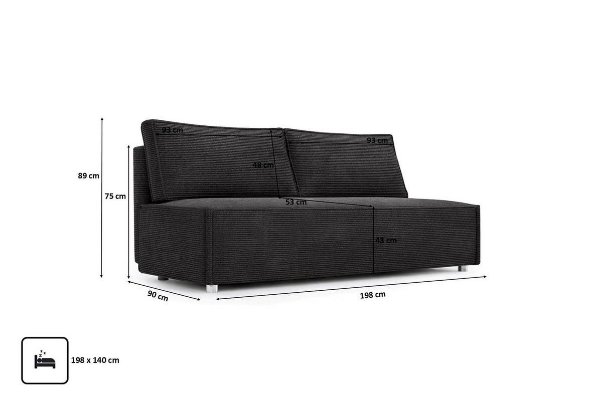 SCHLAFSOFA Mit Bettkasten DUO, Stoff Poso, Graphit - Graphitfarben, Holz (198/89/90cm) - Kaiser Möbel