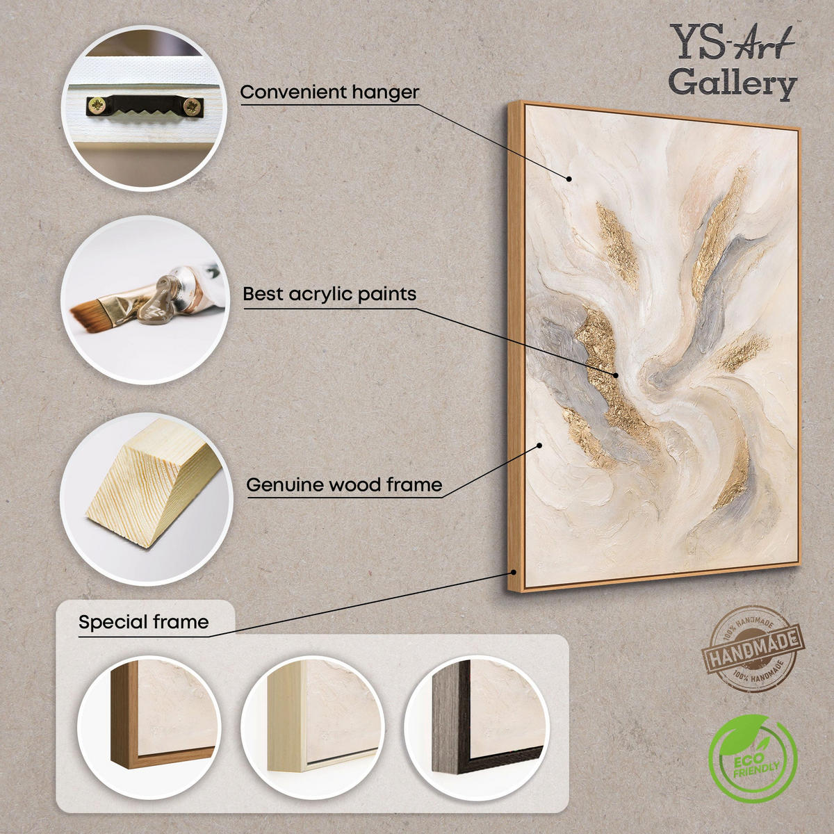GEMÄLDE Strahlende Ströme Schattenfugenrahmen Beige 120x80 cm - Beige, Holz (120/80cm) - YS-art gallery