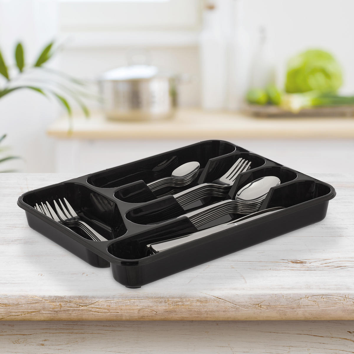 2XBESTECKKASTEN - Schwarz, Kunststoff (24.5/4/32.5cm) - Relaxdays