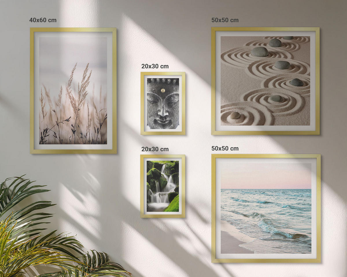 BILDER SET 5er Set - 50x50 cm & 20x30 cm & 40x60 cm Goldrahmen - Nachthimmel, Berge, Sterne - Goldfarben, Kunststoff (40/60cm) - TULUP