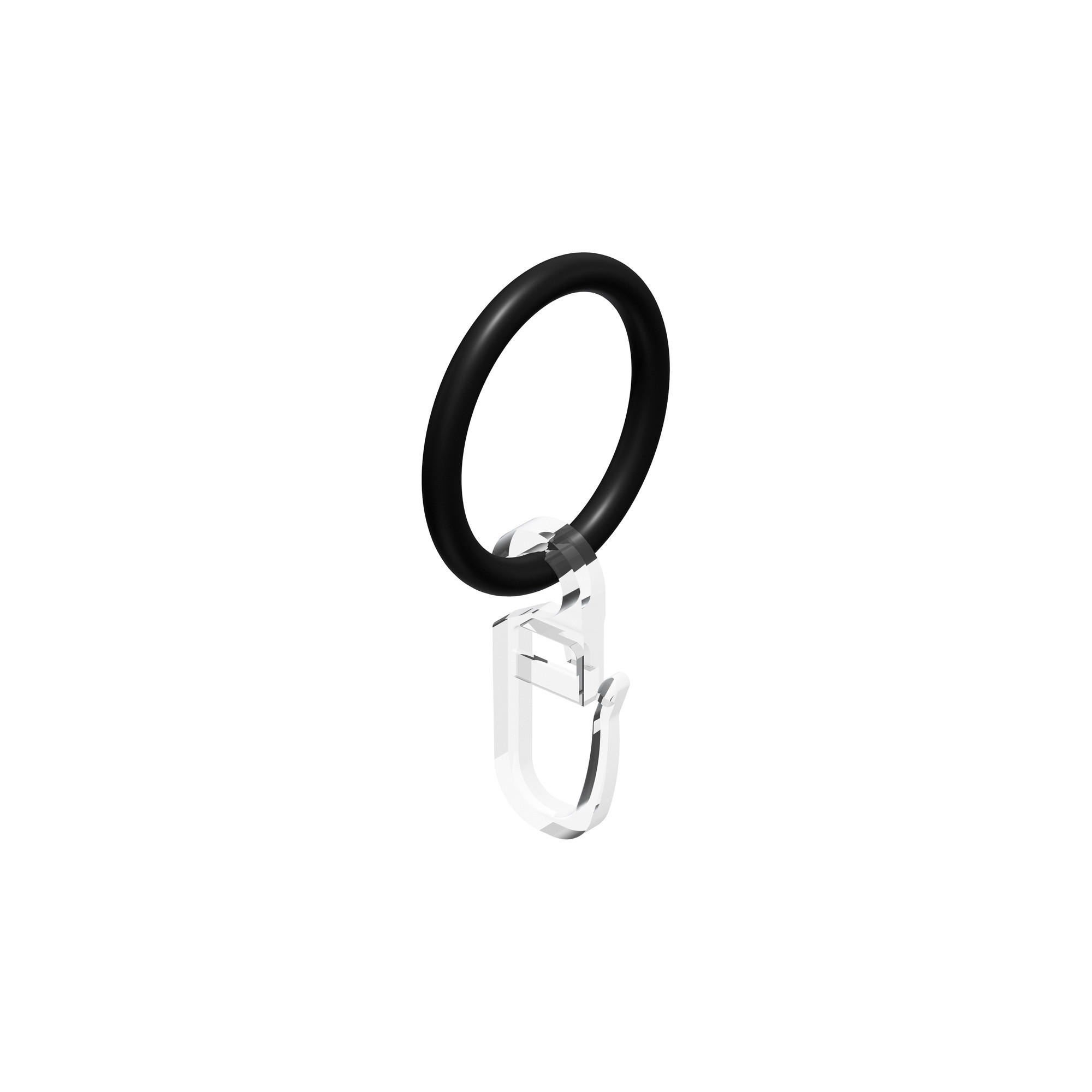 RUNDRINGE MIT FALTENHAKEN FÜR GARDINENSTANGEN 16 mm Ø, Schwarz, Packung 10 Stück - Schwarz, Kunststoff (16cm) - INTERDECO
