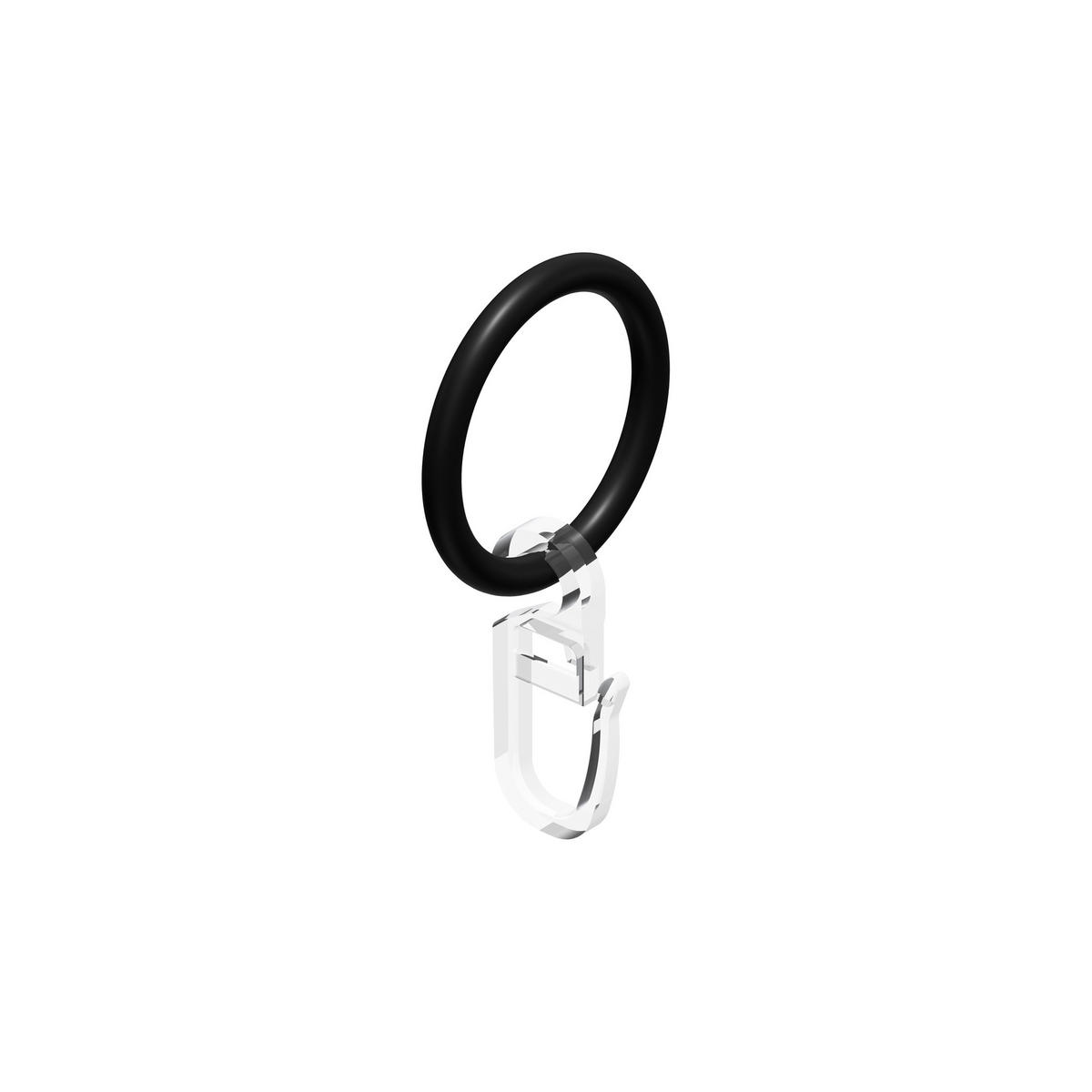 RUNDRINGE MIT FALTENHAKEN FÜR GARDINENSTANGEN 16 mm Ø, Schwarz, Packung 10 Stück - Schwarz, Kunststoff (16cm) - INTERDECO