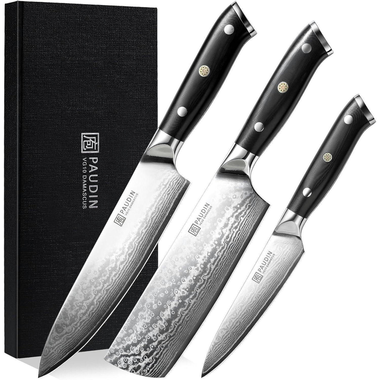 KÜCHENMESSERSET 3-teiliges Set Damaststahl VG10 G10 Griff - Multicolor, Metall